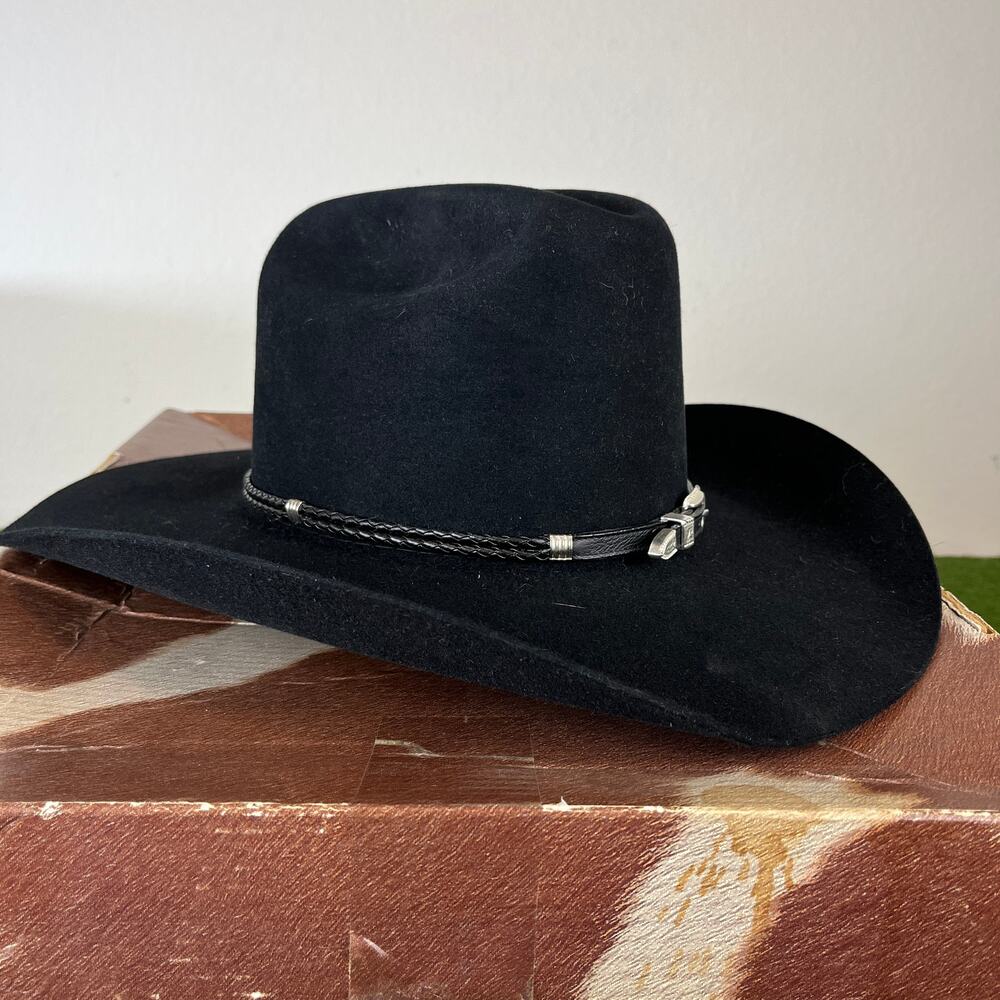 Resistol 4X Beaver Black Felt Western Cowboy Hat Size 7 1/4 Long Oval Made USA
